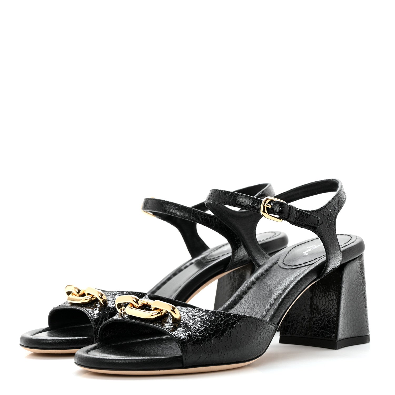 Louis Vuitton Metallic Crinkled Calfskin LV Edge Sandals 38.5 Black 3 of 9