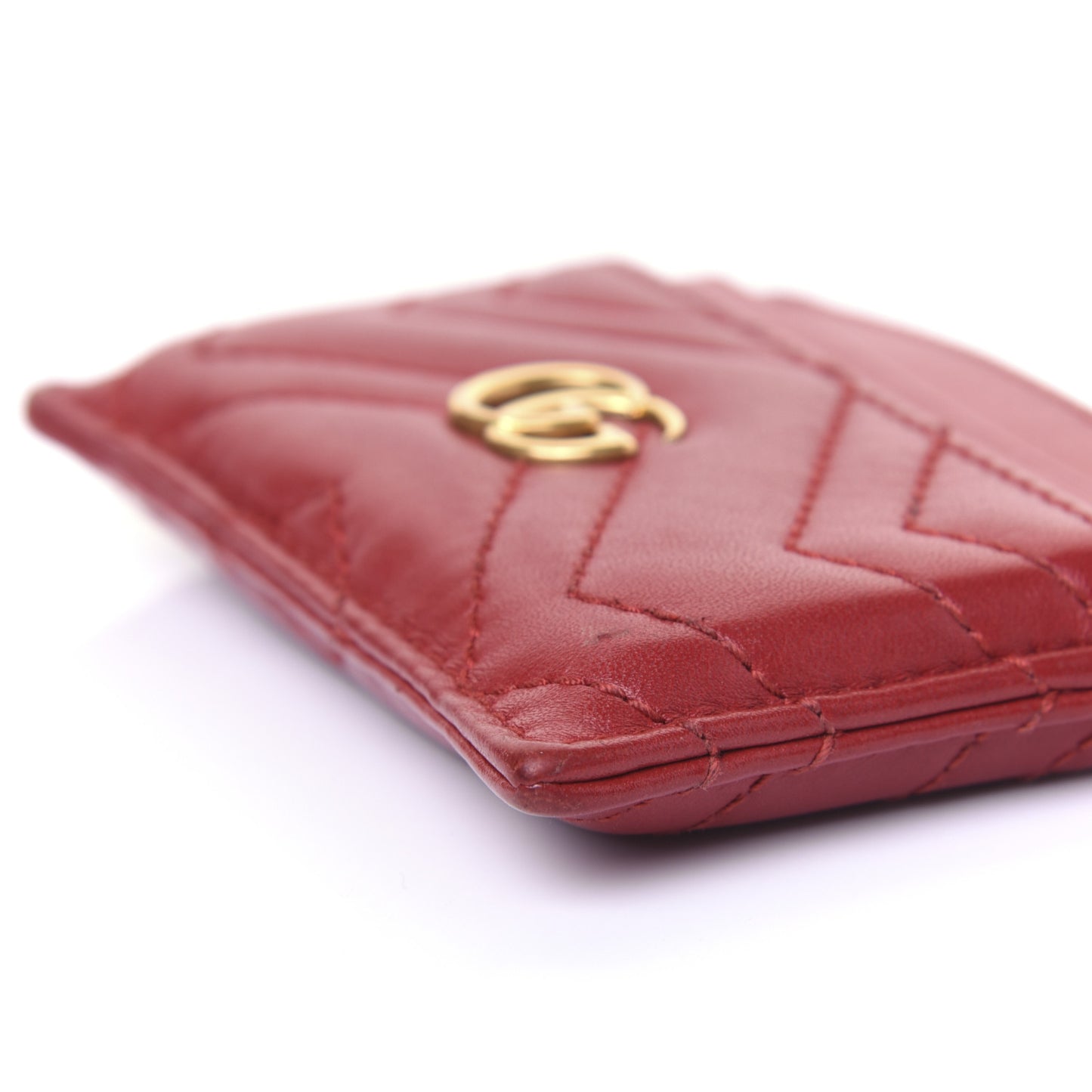 Calfskin Matelasse GG Marmont Card Holder Hibiscus Red
