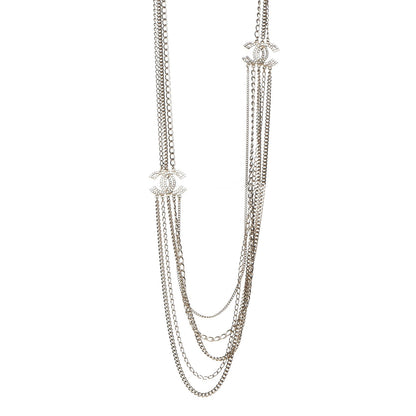 Chanel Multi Strand Chain Baguette Crystal CC Necklace Gold 1 of 6