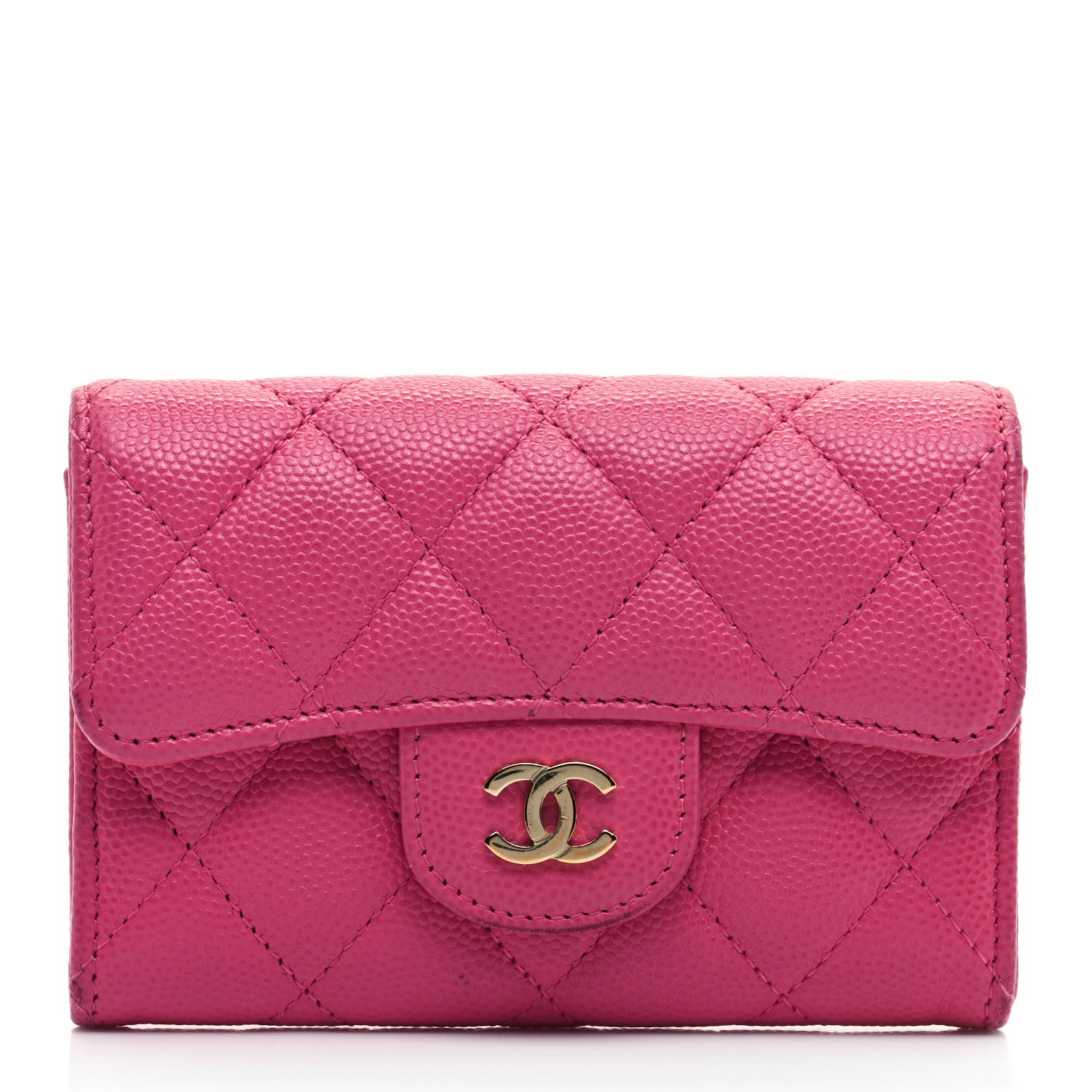 Chanel Caviar Quilted Flap Card Holder Wallet Dark Pink 1 of 9