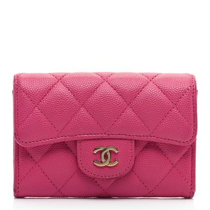 Chanel Caviar Quilted Flap Card Holder Wallet Dark Pink 1 of 9