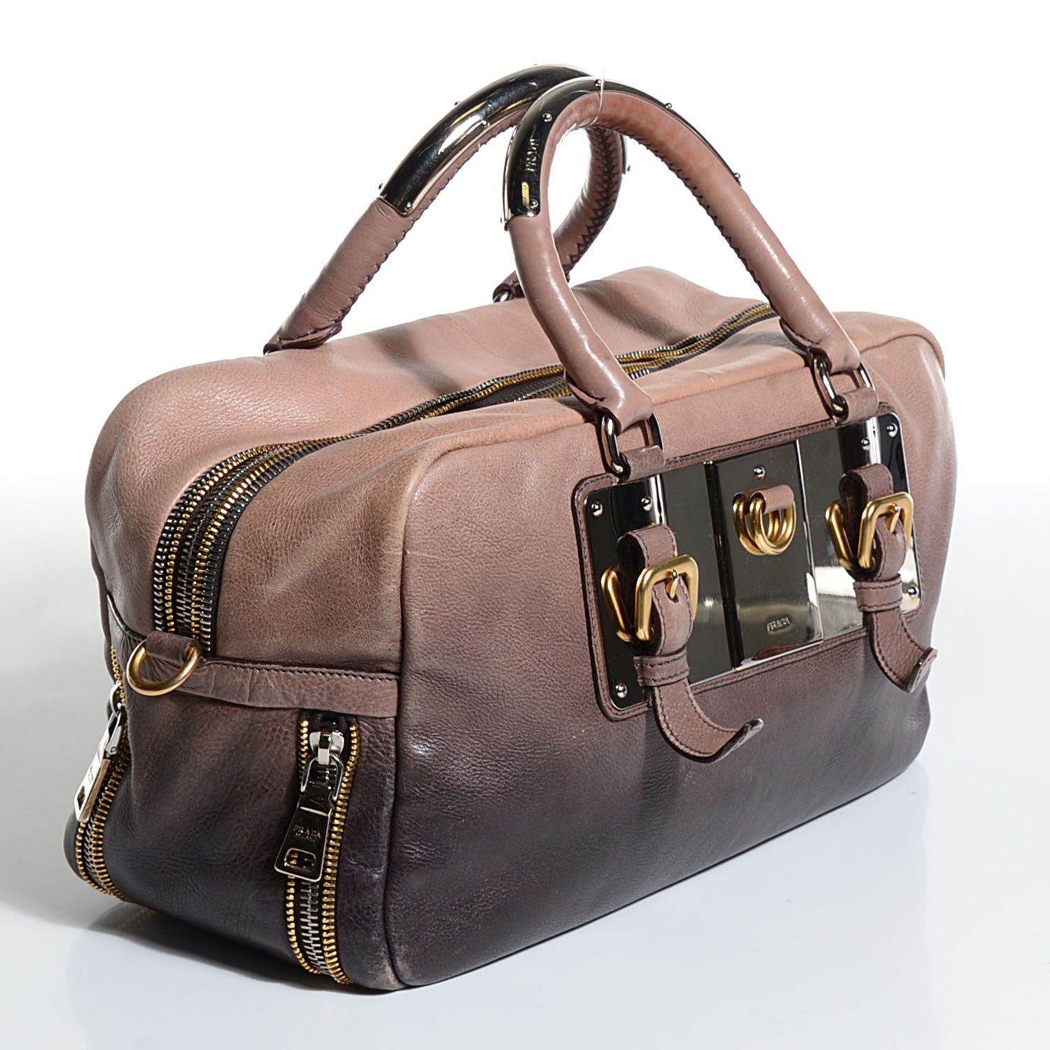 Prada Glace Calf Zippers Plaque Boston Fumo Sfumato 3 of 10