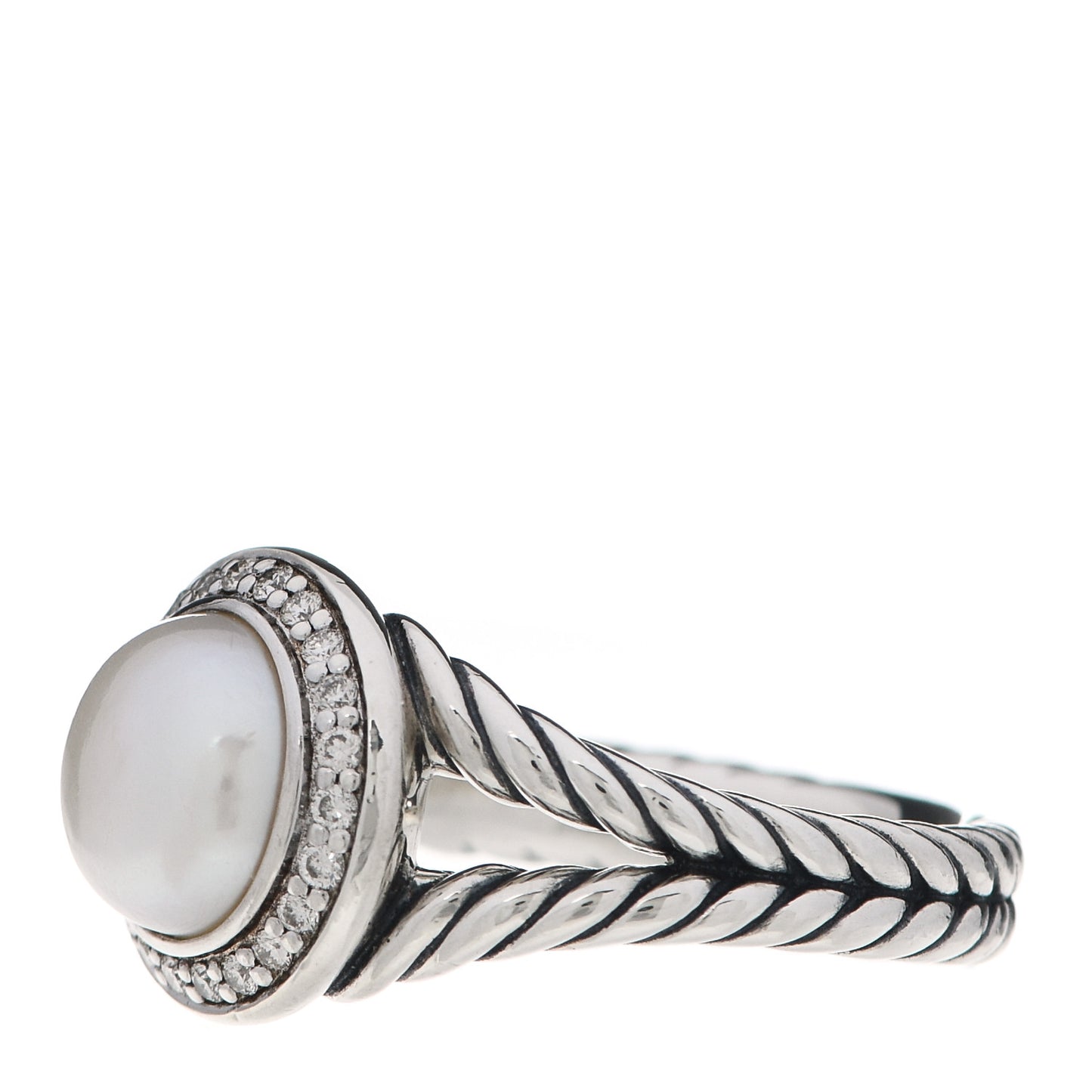 Sterling Silver Diamond Pearl 8mm Petite Cerise Ring 54 7