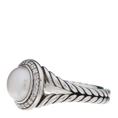 David Yurman Sterling Silver Diamond Pearl 8mm Petite Cerise Ring 54 7 3 of 5