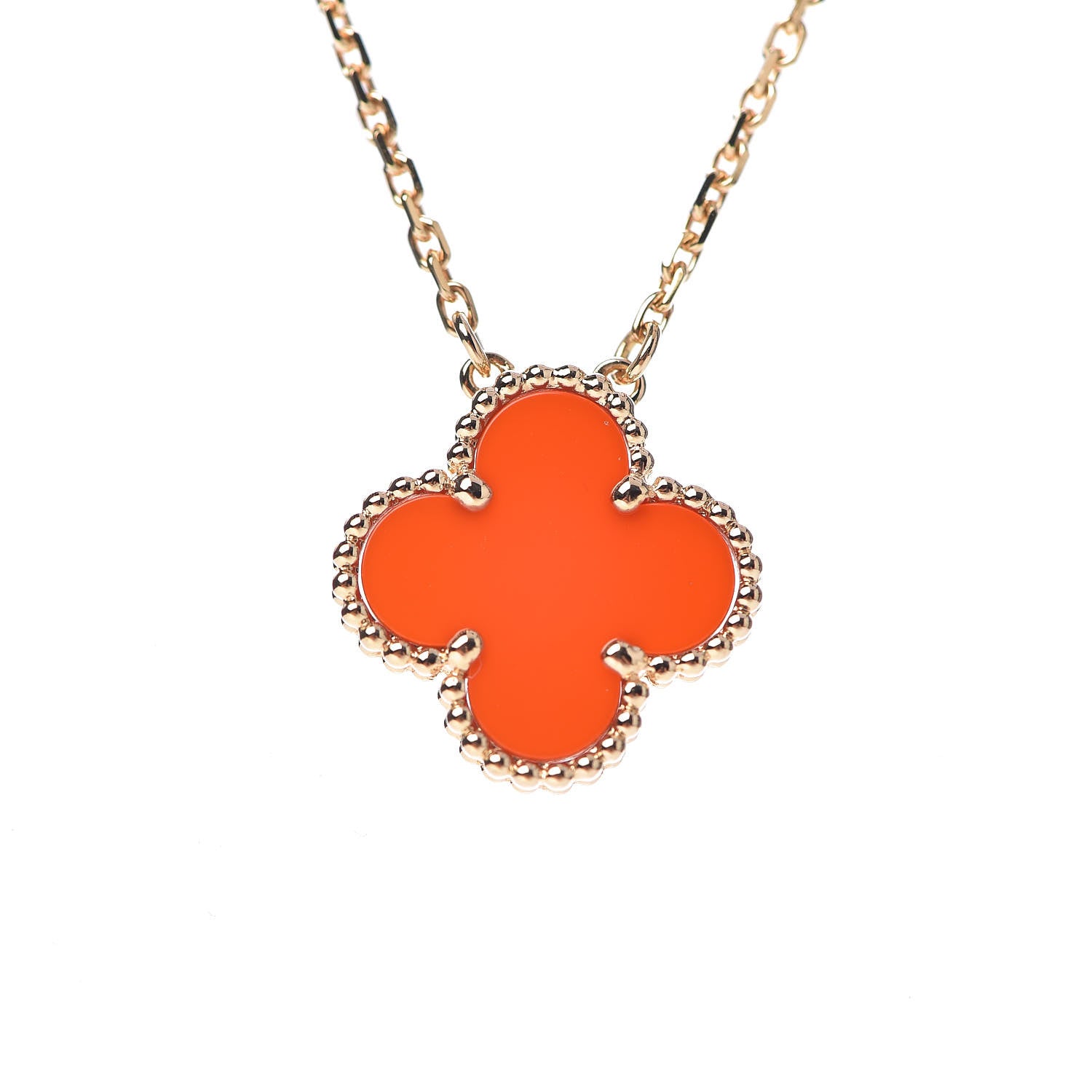Van Cleef & Arpels 18K Yellow Gold Carnelian Vintage Alhambra Pendant Necklace 4 of 6
