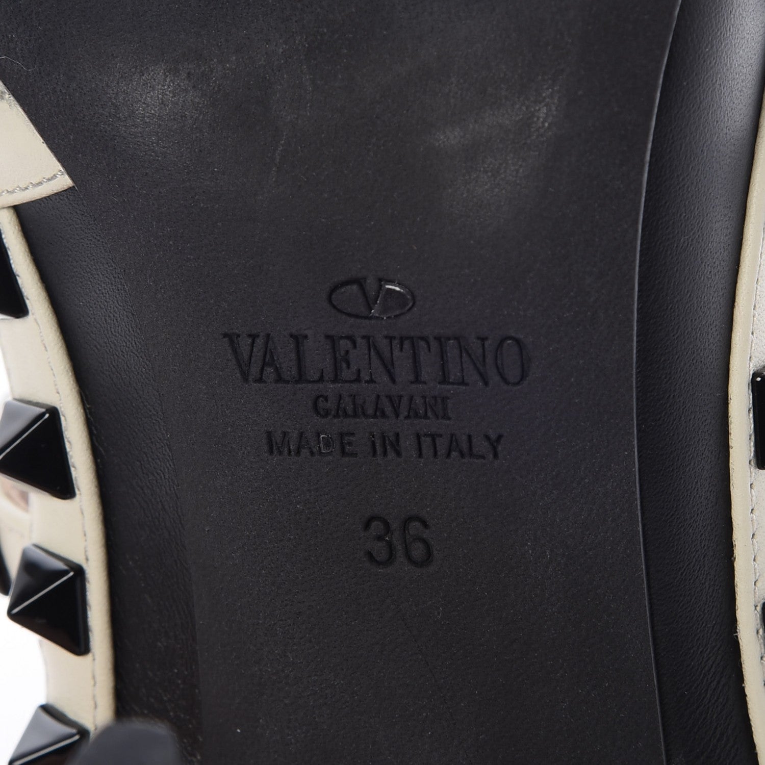 Valentino Garavani Calfskin Rockstud Ankle Strap Pumps 36 Black Ivory 9 of 11