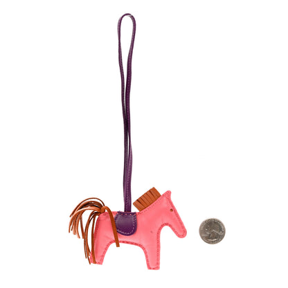 Hermes Milo Lambskin Grigri Rodeo Horse Bag Charm PM Rose Azalee Gold Anemone 2 of 5