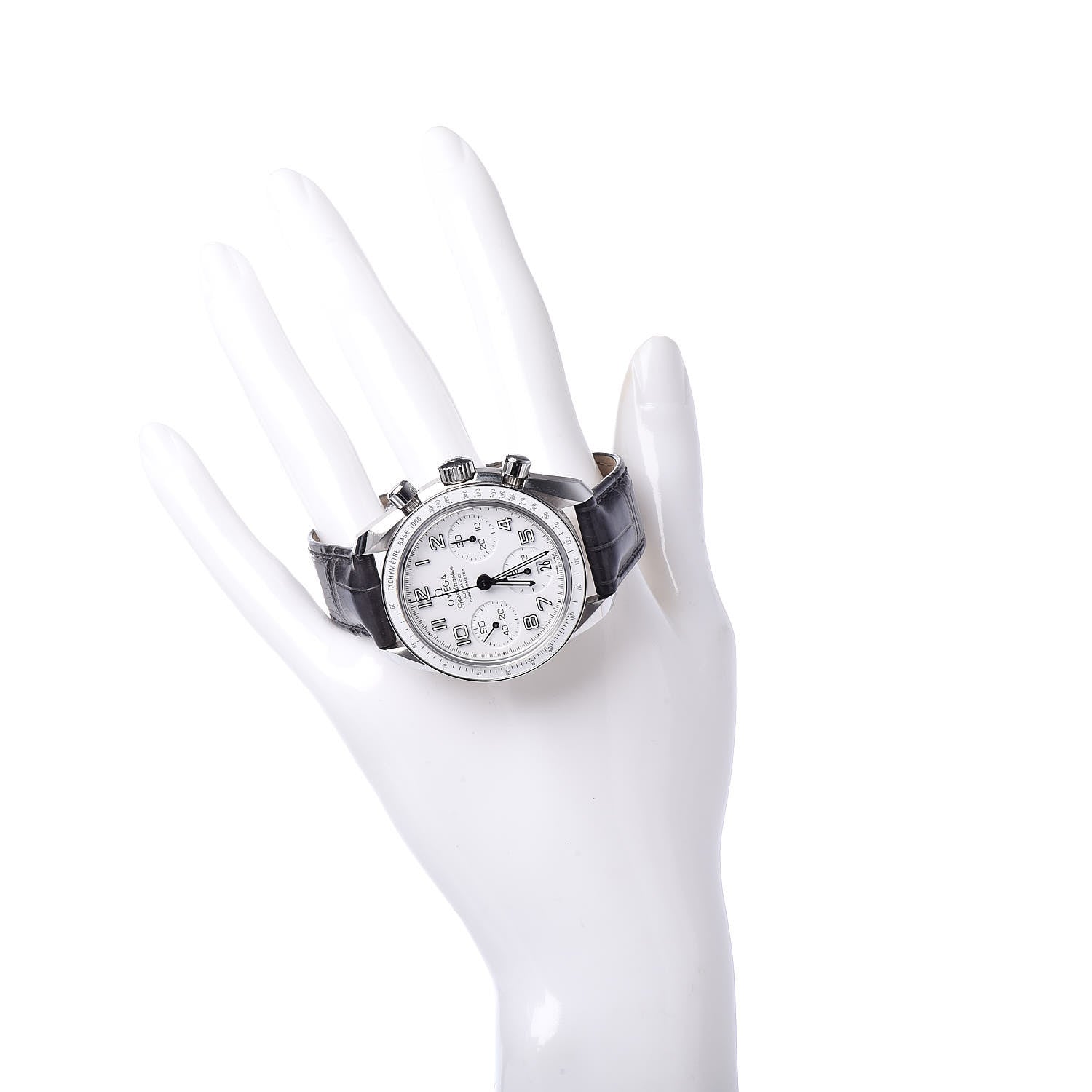 Omega Stainless Steel Alligator 38mm Speedmaster Automatic Chronograph Watch White 324.33.38.40.04.001 2 of 7