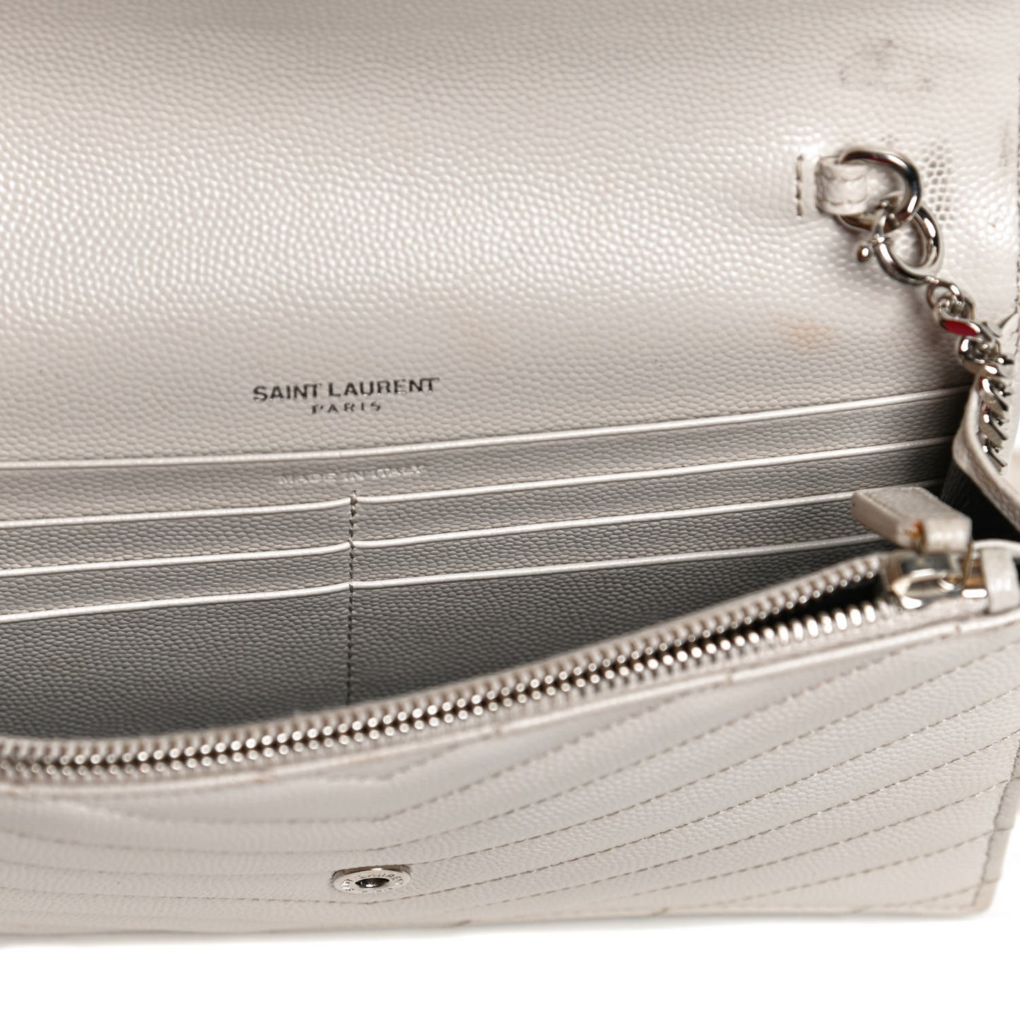 Grain De Poudre Matelasse Chevron Monogram Envelope Chain Wallet Optical White