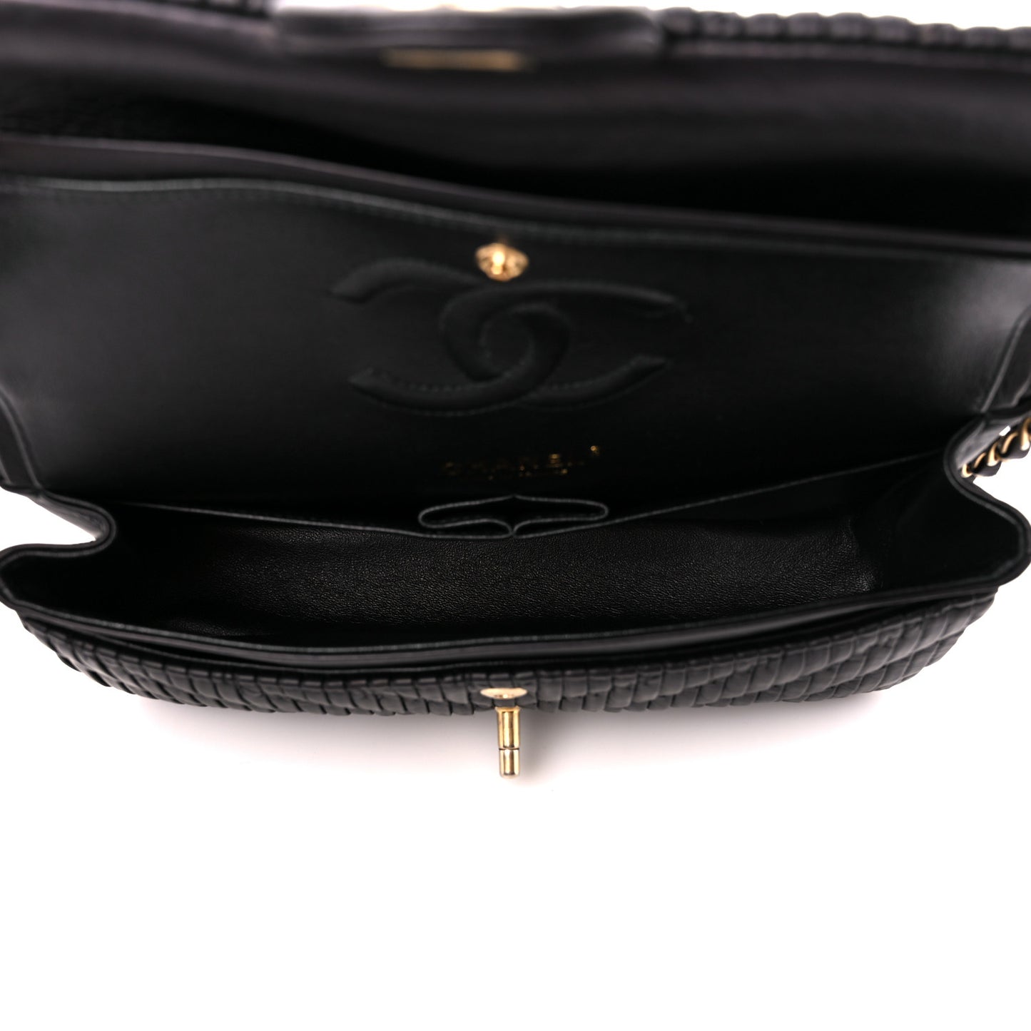 Calfskin Coco Pleats Medium Double Flap Black