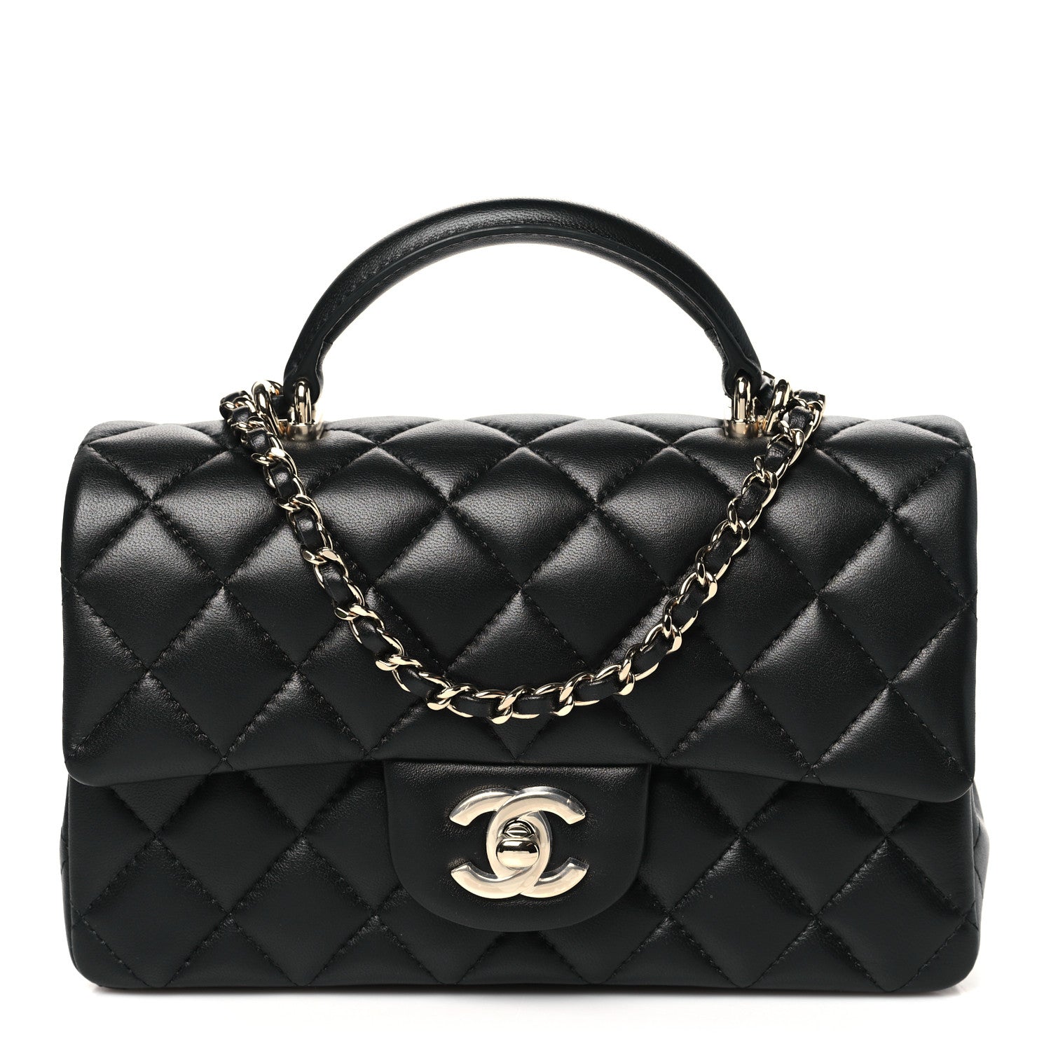 Chanel Lambskin Quilted Mini Top Handle Rectangular Flap Black 1 of 9