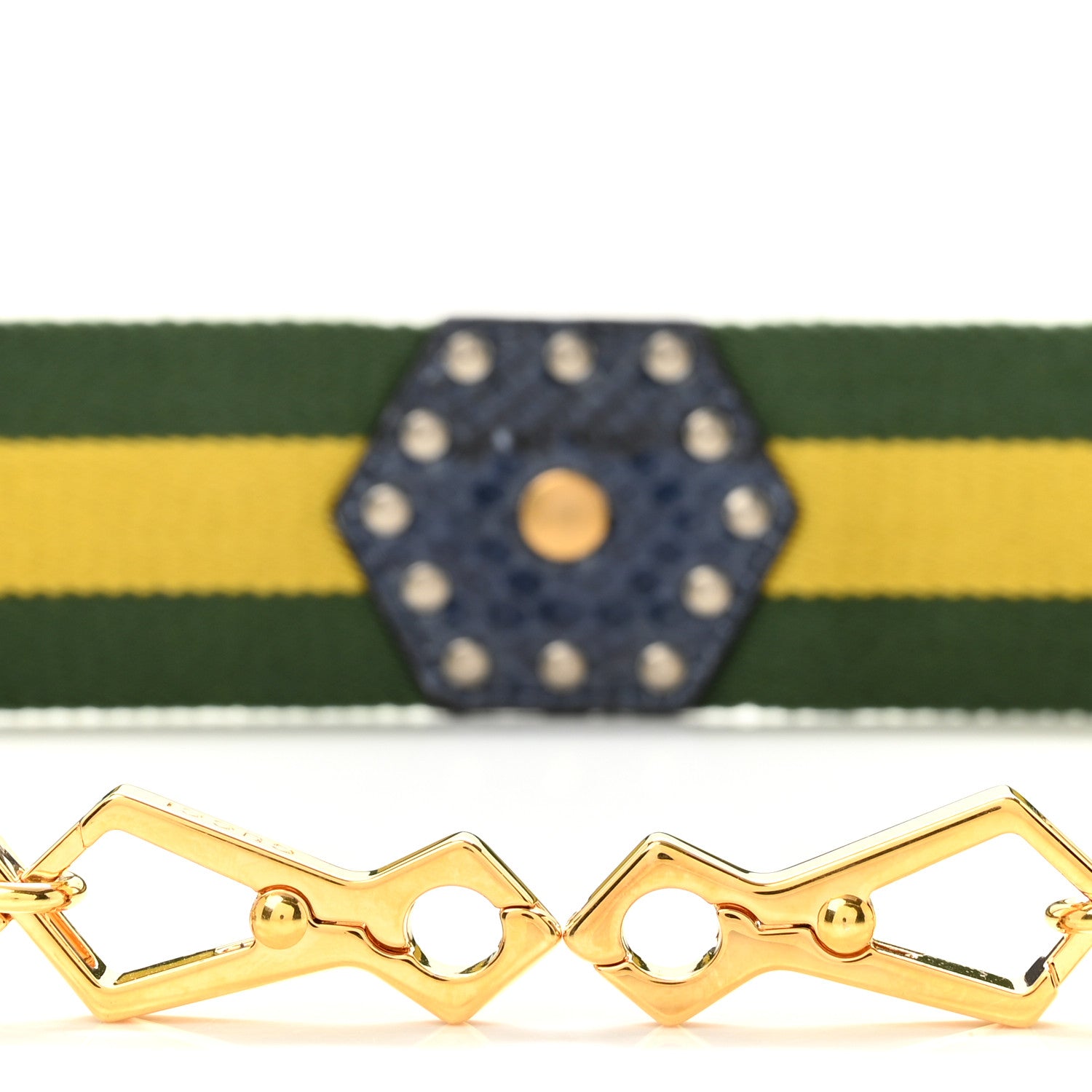 Gucci Snakeskin Canvas Web Shoulder Strap Green Yellow 3 of 4