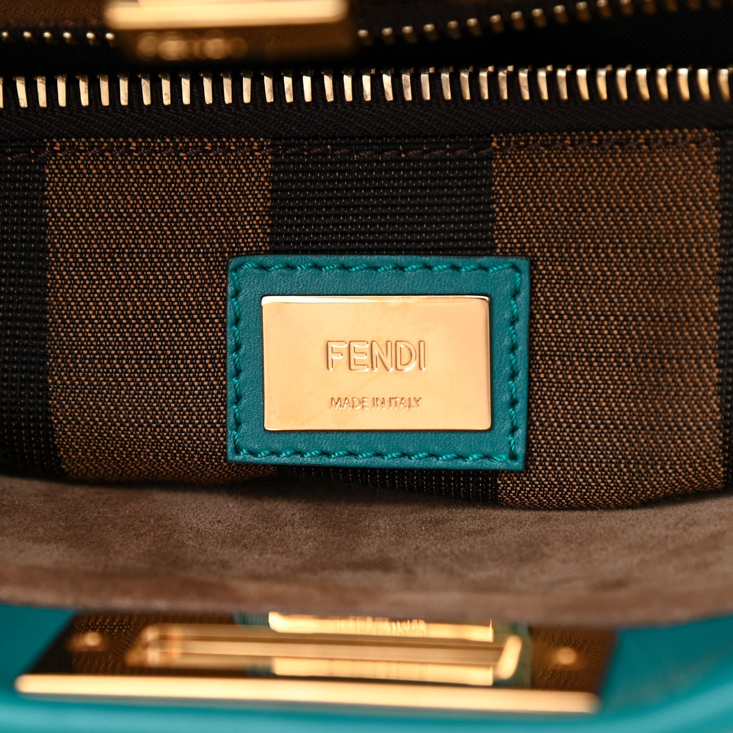 Fendi Vitello Morgan Fabric Jacquard Pequin Medium Peekaboo Iconic Satchel Lago Tobacco Black 7 of 9