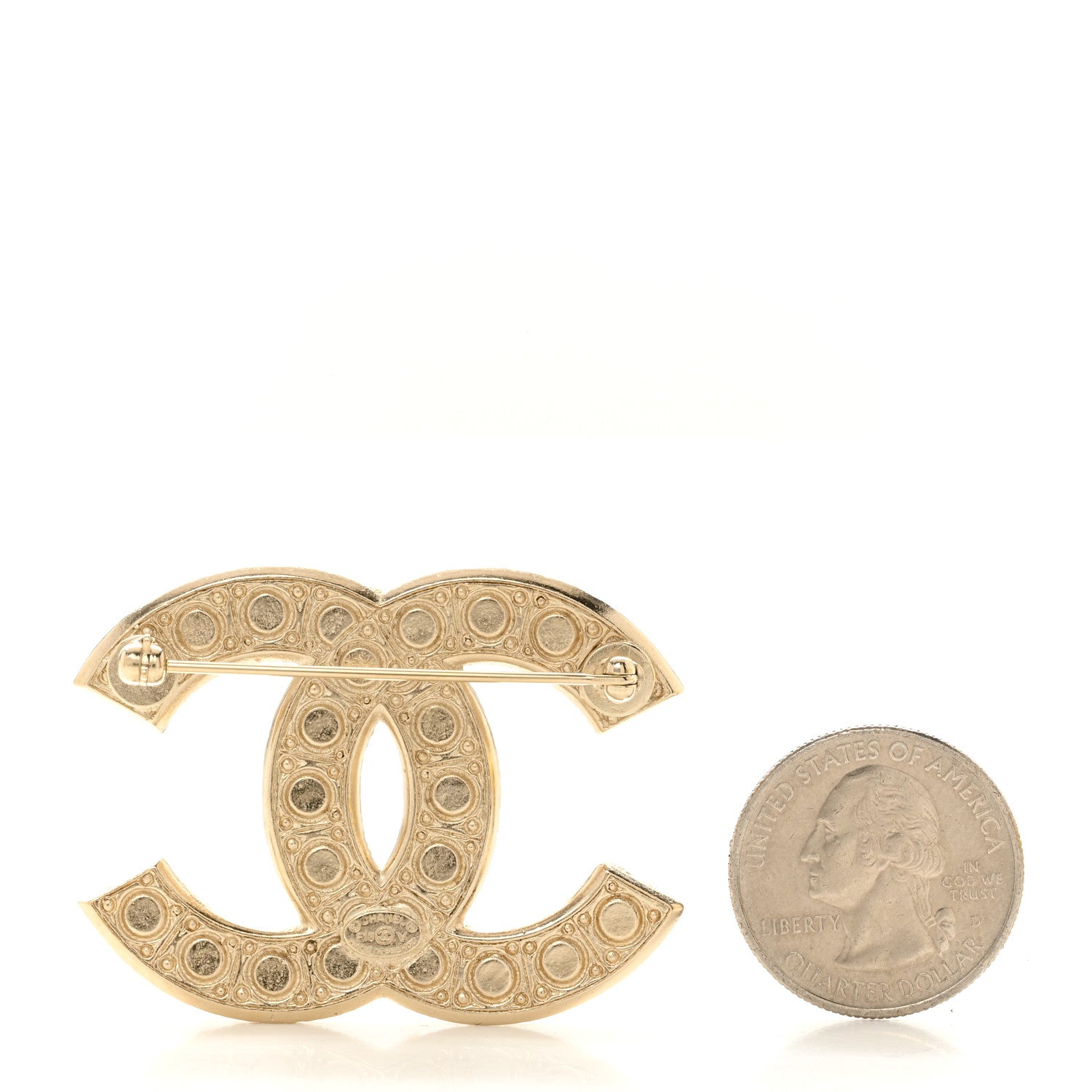 Chanel Metal Crystal Graduated Pearl CC Brooch Gold 2 of 4