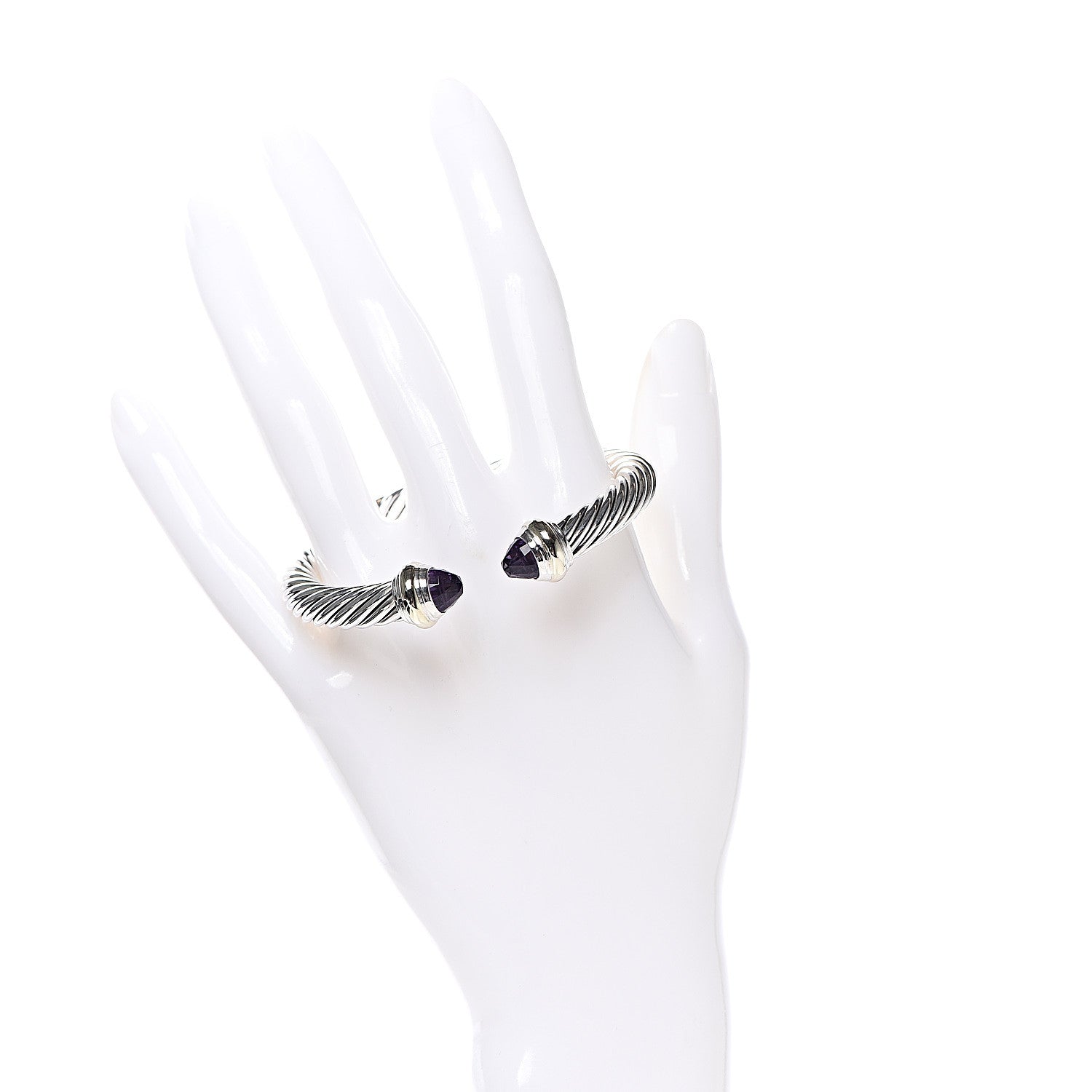 David Yurman Sterling Silver 14K Yellow Gold Amethyst 7mm Cable Classics Bracelet 2 of 4