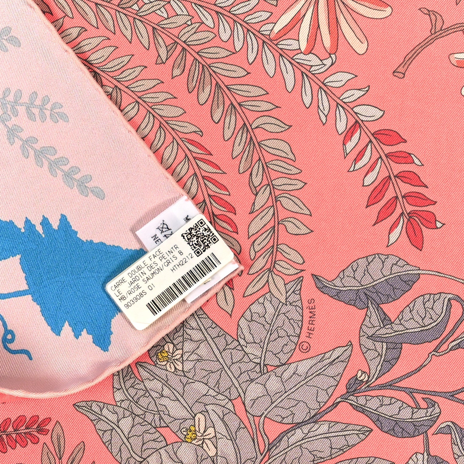 Hermes Silk Le Jardin Des Peintres Double Face Scarf 90 Rose Saumon Gris Bleute Vert De Gris 3 of 3