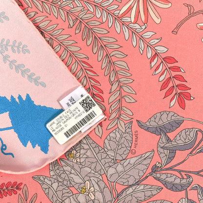 Hermes Silk Le Jardin Des Peintres Double Face Scarf 90 Rose Saumon Gris Bleute Vert De Gris 3 of 3
