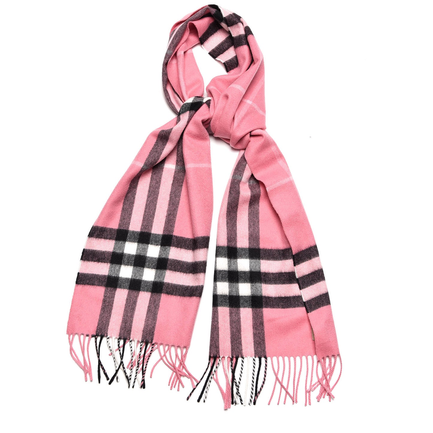 Cashmere Giant Check Icon Stripe Fringe Scarf Rose Pink