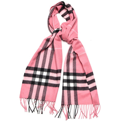 Burberry Cashmere Giant Check Icon Stripe Fringe Scarf Rose Pink 1 of 5