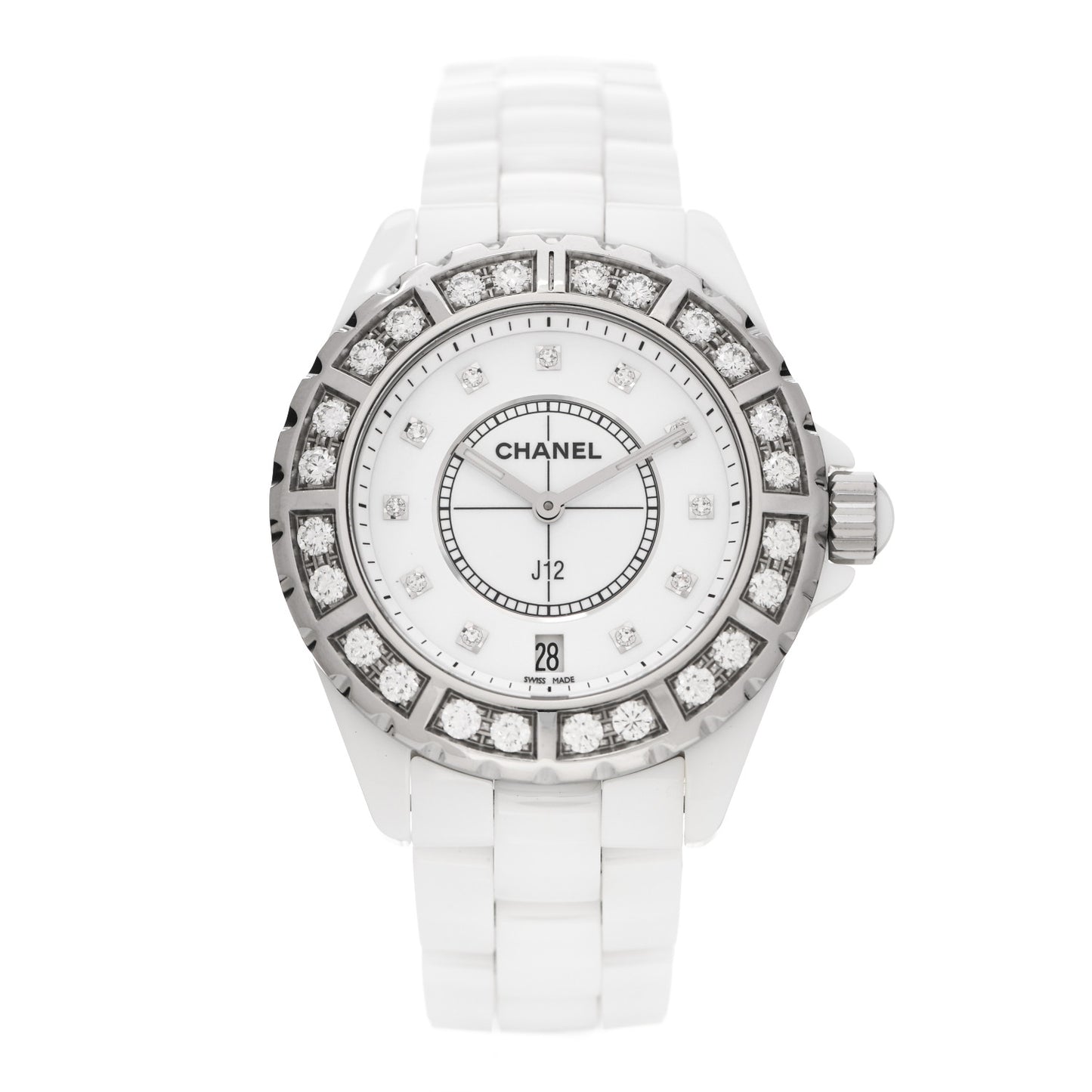 Stainless Steel Ceramic Diamond Bezel 38mm J12 Quartz Watch White