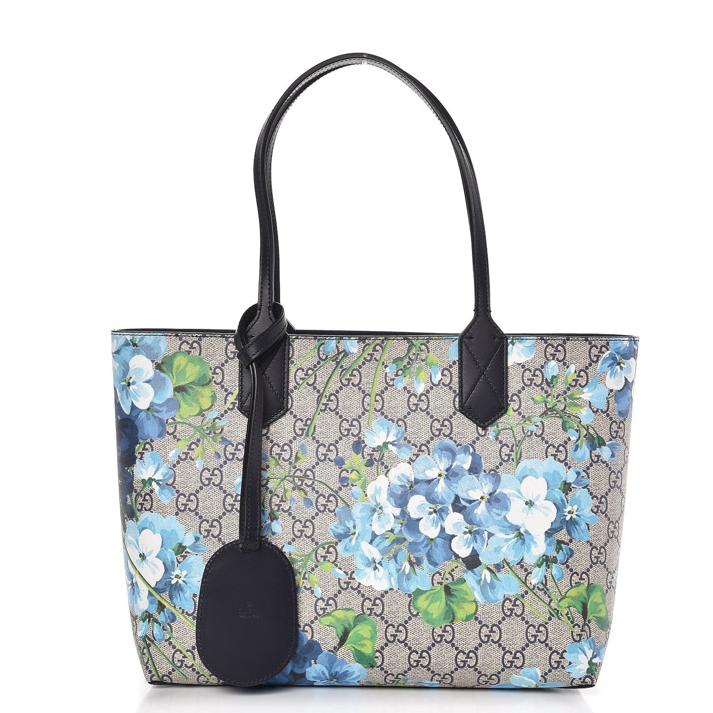 GG Supreme Monogram Blooms Small Reversible Tote Beige Blue Navy