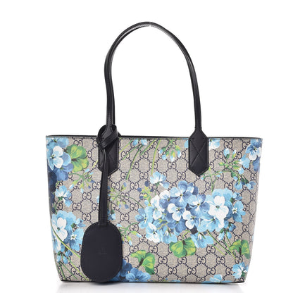 Gucci GG Supreme Monogram Blooms Small Reversible Tote Beige Blue Navy 1 of 8