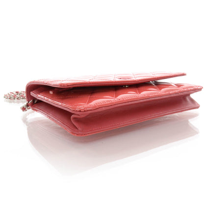 Chanel Patent Quilted Wallet On Chain WOC Dark Pink 13C 4 of 7