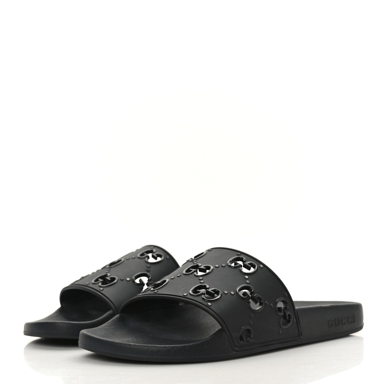 Gucci Rubber GG Monogram Perforated Womens Slide Sandals 38 Black 3 of 6