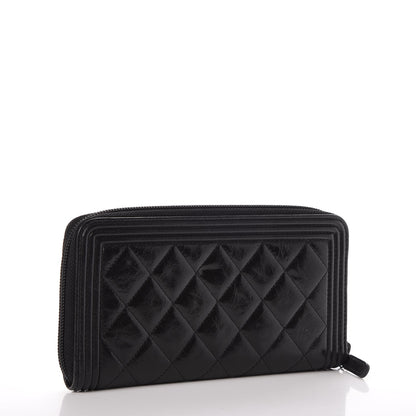 Chanel Distressed Patent Quilted Boy Zip Around Wallet Black 3 of 10