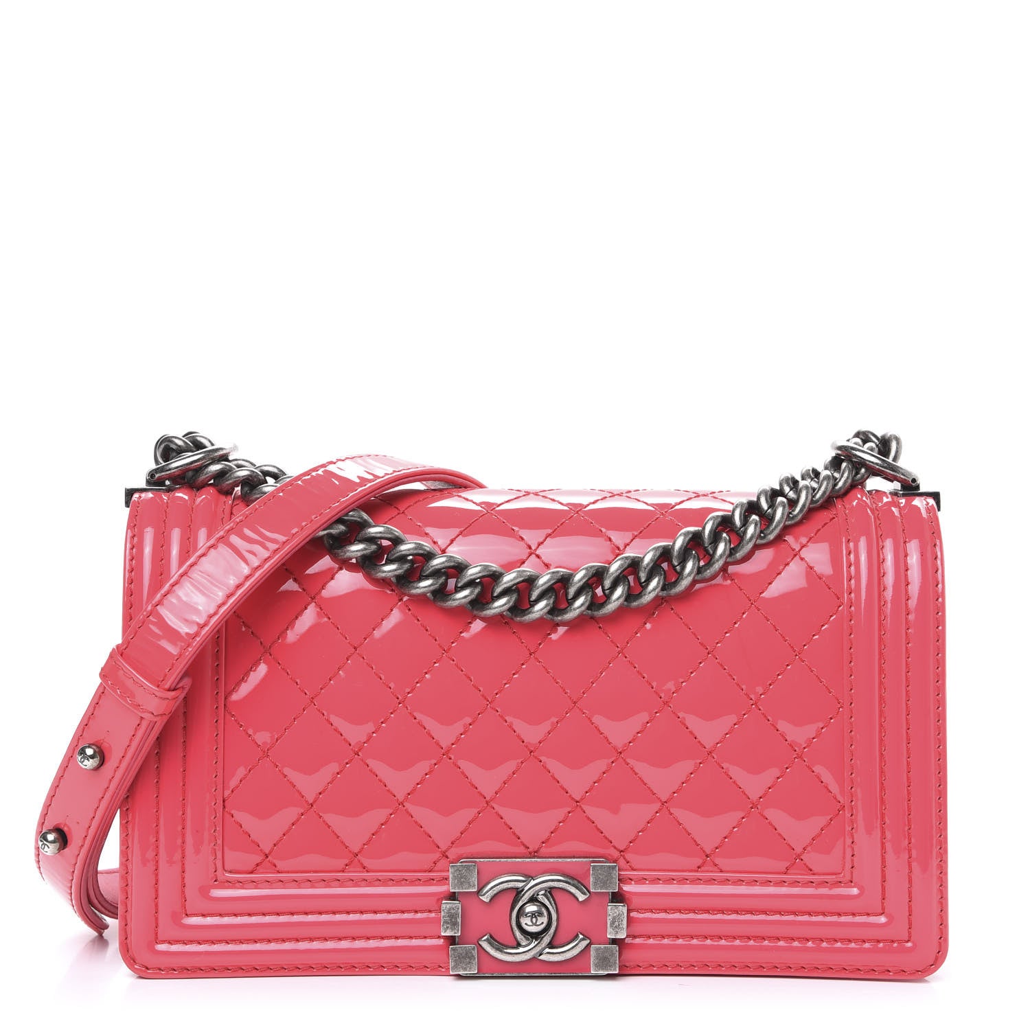 Chanel Patent Calfskin Enamel Quilted Medium Boy Flap Pink 1 of 17
