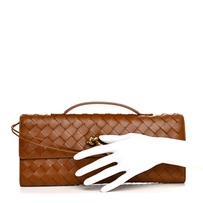Bottega Veneta Nappa Intrecciato Long Andiamo Top Handle Clutch  Amber 2 of 6