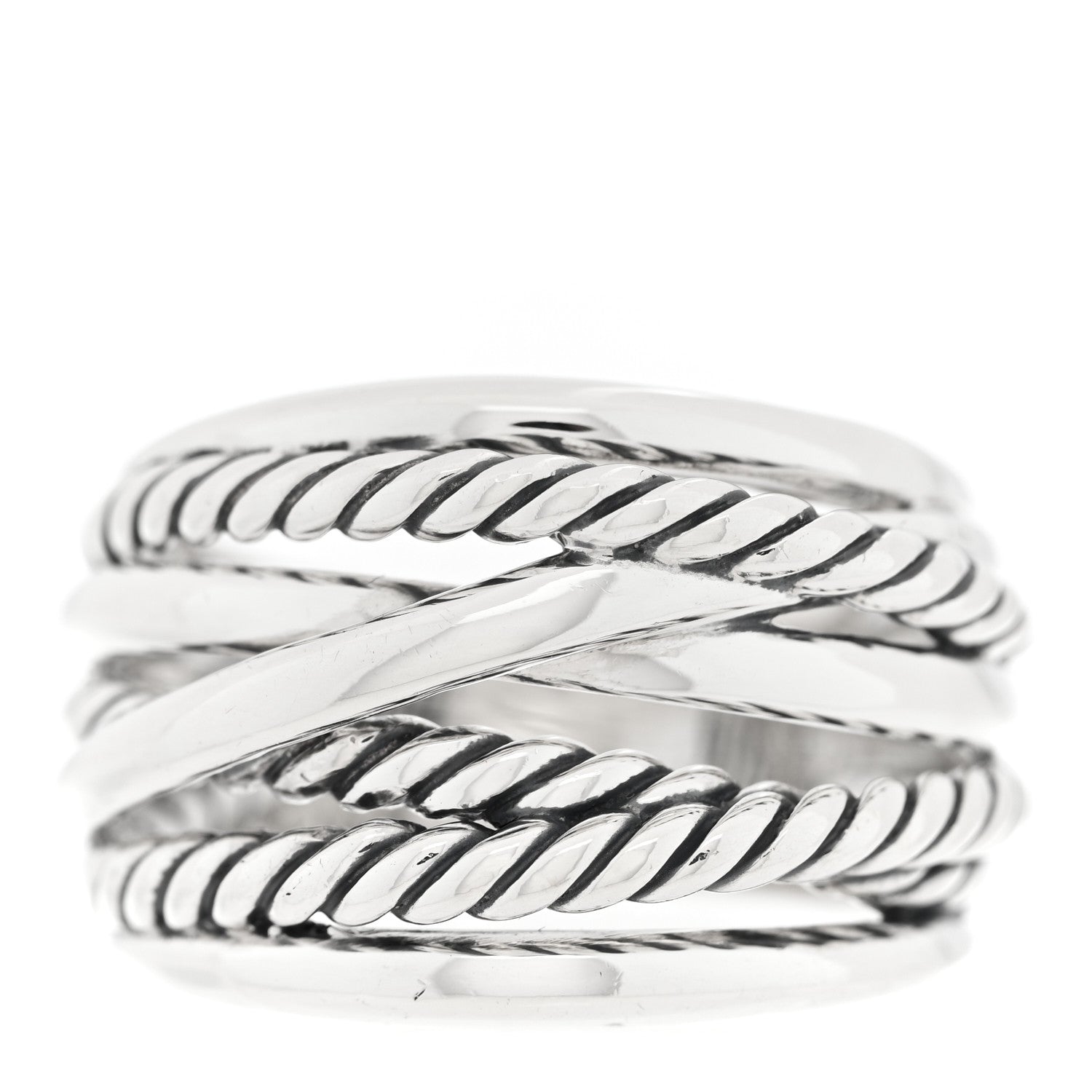 David Yurman Sterling Silver 15mm Wide Crossover Cable Ring 57 8 1 of 4