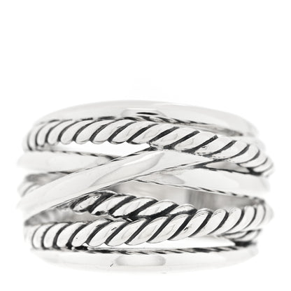 David Yurman Sterling Silver 15mm Wide Crossover Cable Ring 57 8 1 of 4