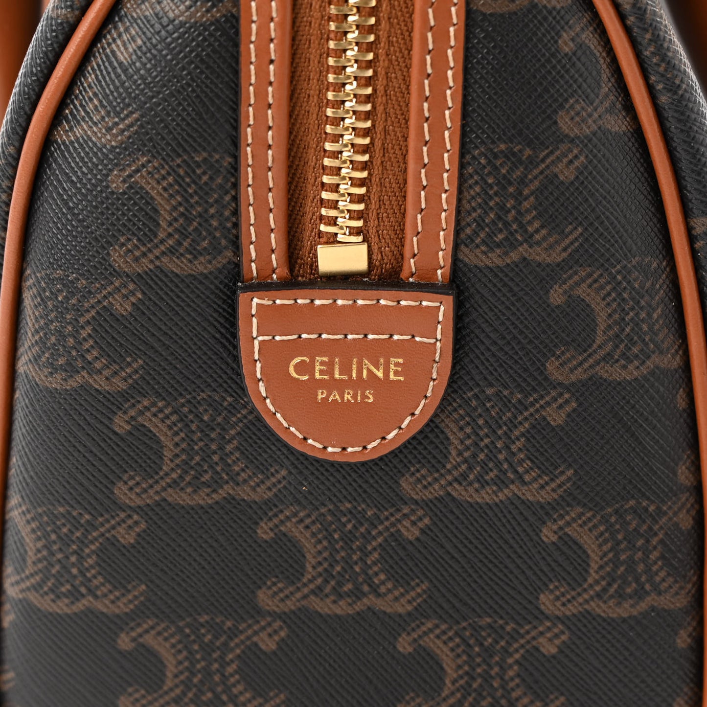 Triomphe Canvas Calfskin Small Boston Bag Tan