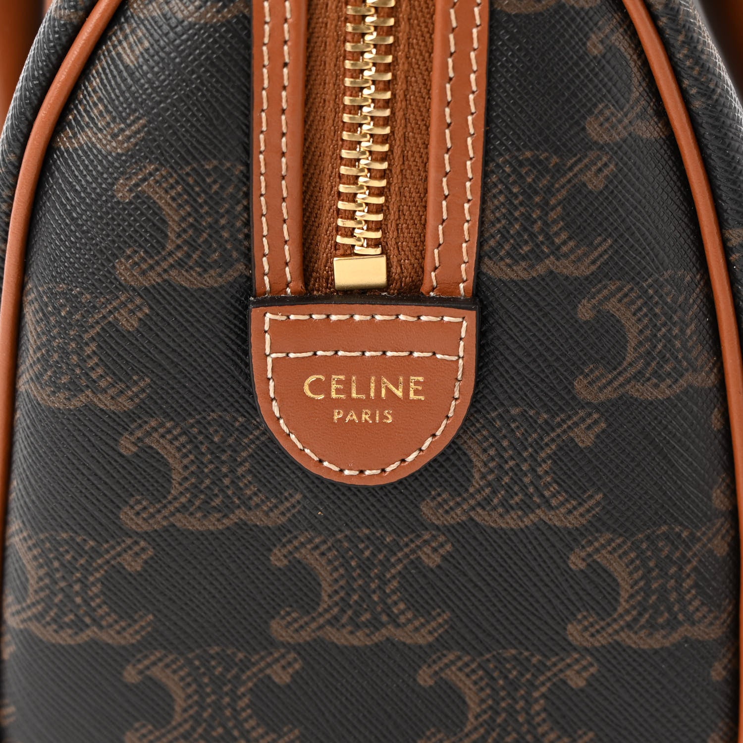 Celine Triomphe Canvas Calfskin Small Boston Bag Tan 6 of 15