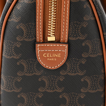 Celine Triomphe Canvas Calfskin Small Boston Bag Tan 6 of 15