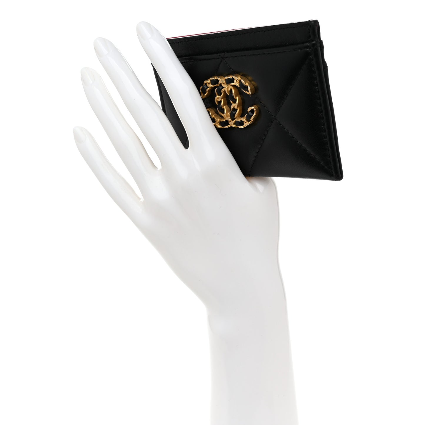 Lambskin Quilted Chanel 19 Card Holder Black