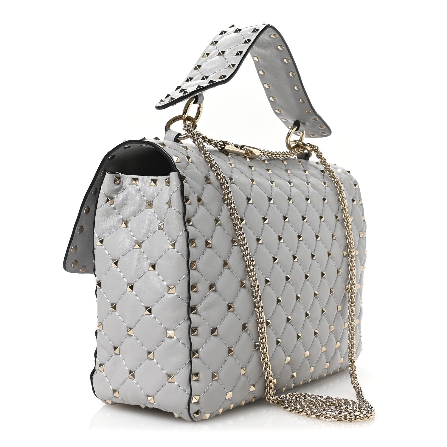 Valentino Garavani Nappa Large Rockstud Spike Shoulder Bag Pastel Grey 3 of 10