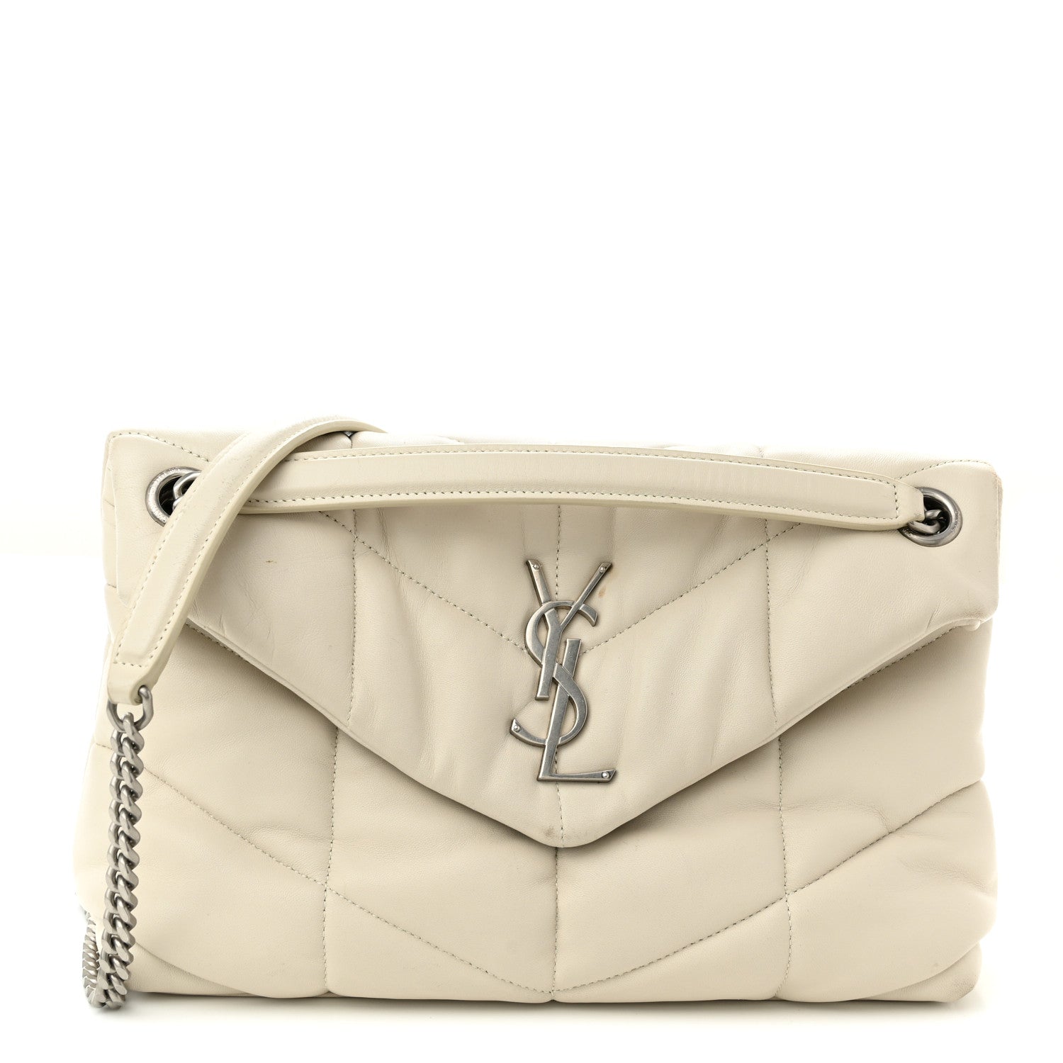 Saint Laurent Lambskin Quilted Small Loulou Puffer Monogram Chain Satchel Blanc Vintage 1 of 16