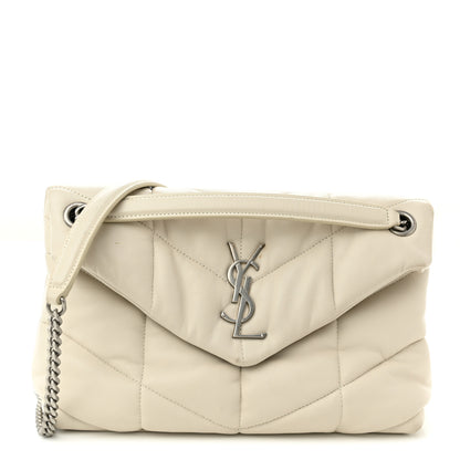 Saint Laurent Lambskin Quilted Small Loulou Puffer Monogram Chain Satchel Blanc Vintage 1 of 16