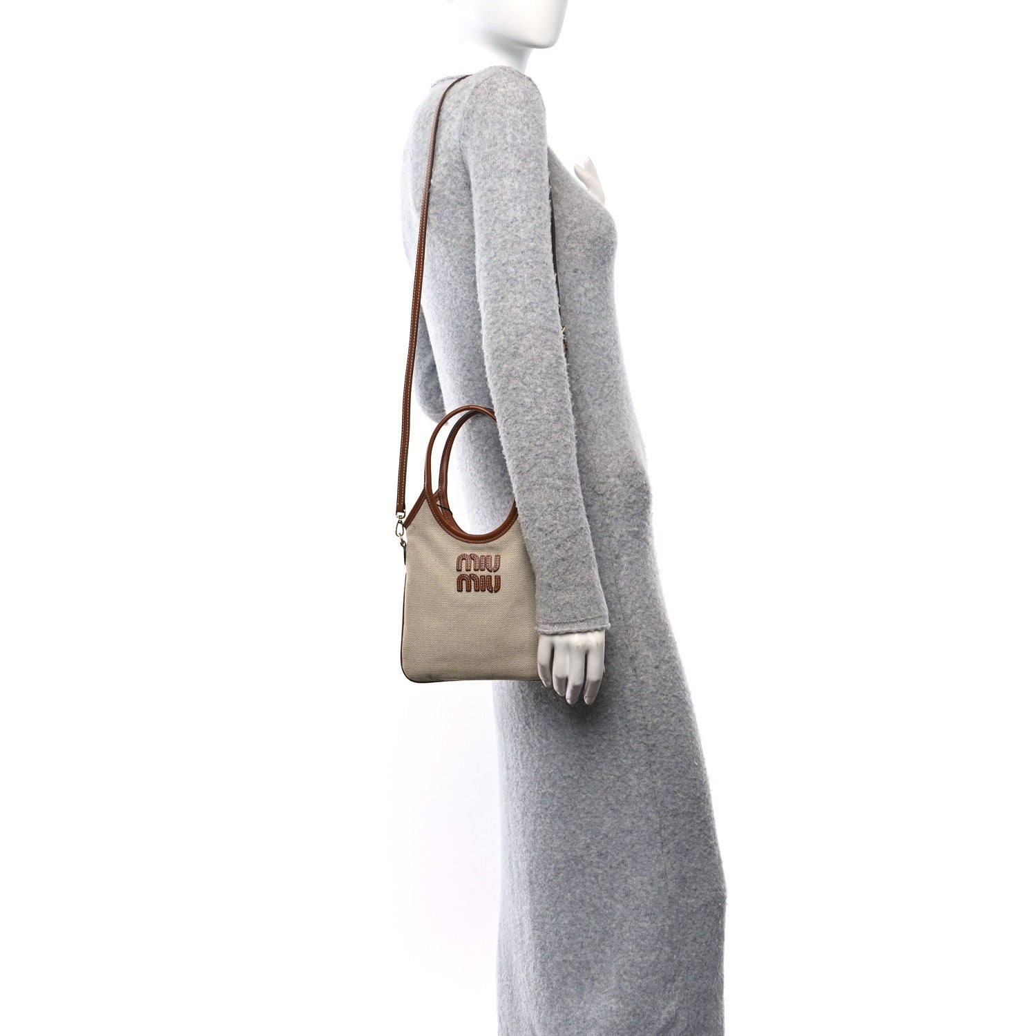 Miu Miu Canvas Mini Ivy Beige Brandy 2 of 9