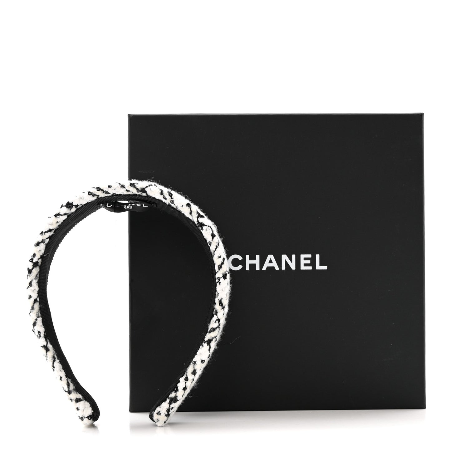 Tweed Sequin Headband White Black