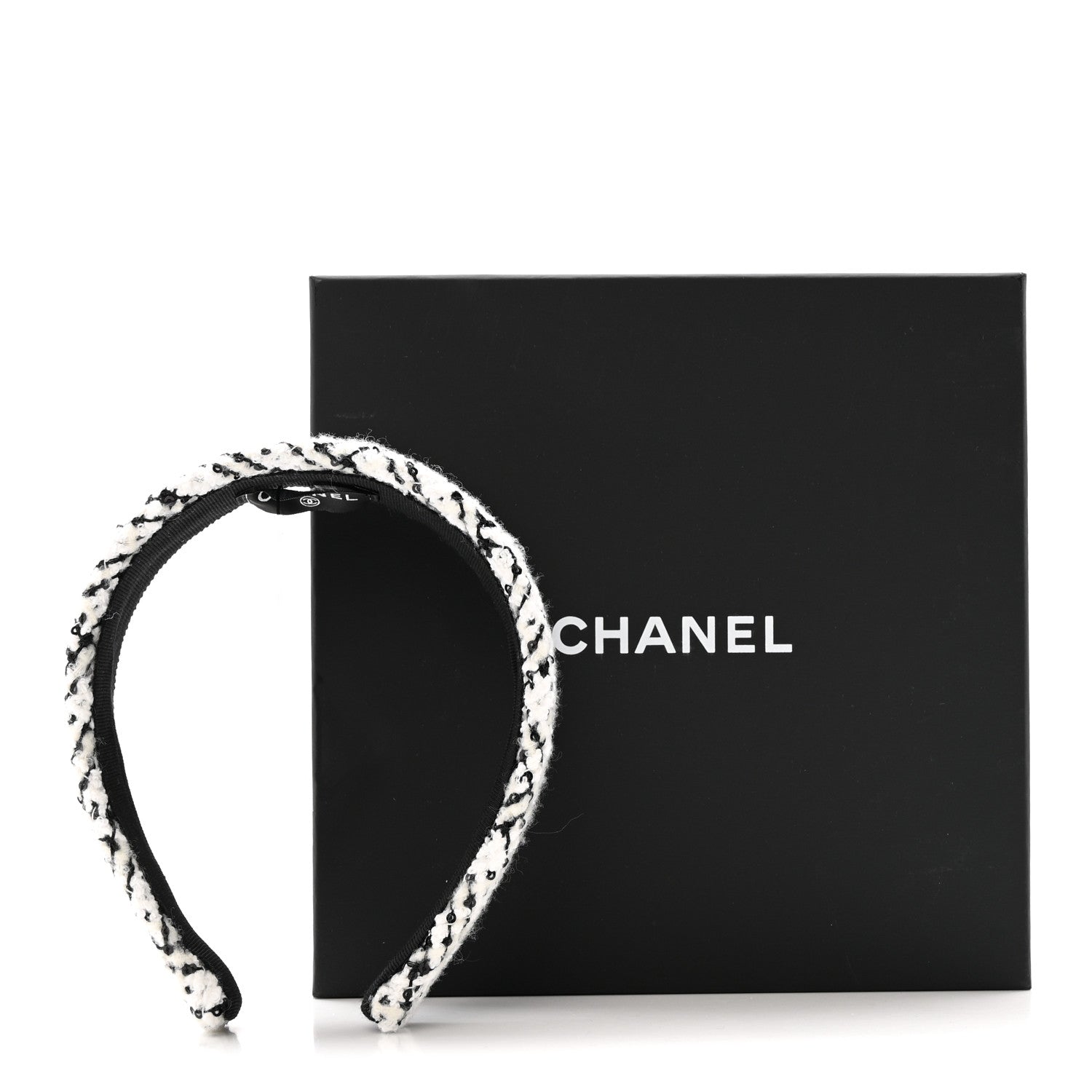 Chanel Tweed Sequin Headband White Black 7 of 7