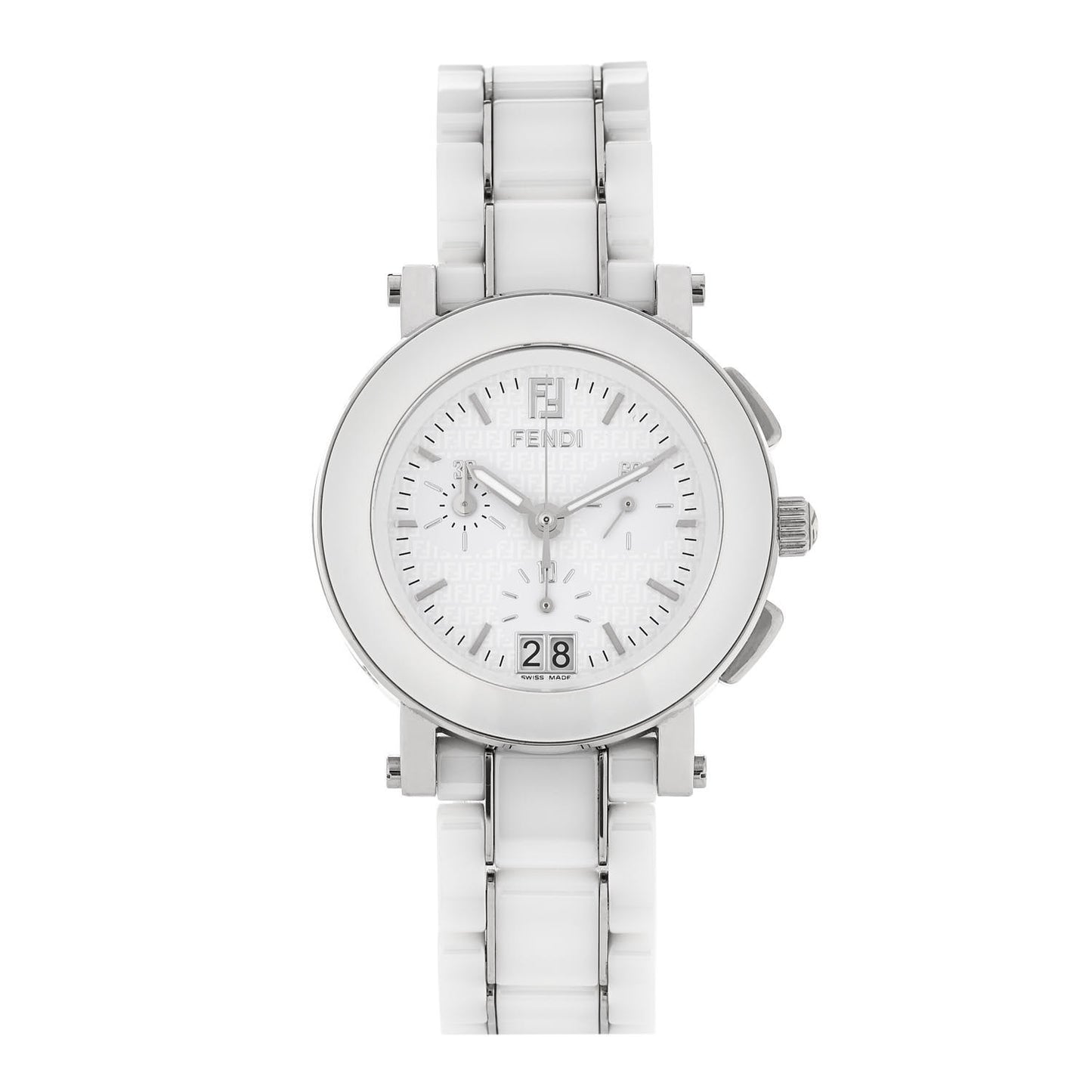 Stainless Steel Ceramic 38mm Chronograph Quartz Watch White