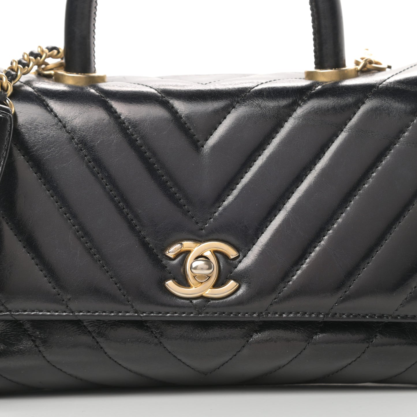 Calfskin Chevron Quilted Mini Coco Handle Flap Black
