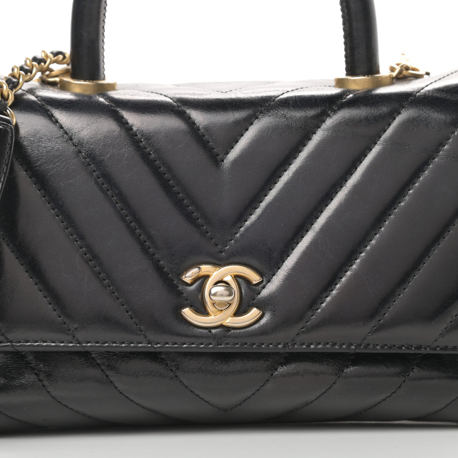 Chanel Calfskin Chevron Quilted Mini Coco Handle Flap Black 8 of 11