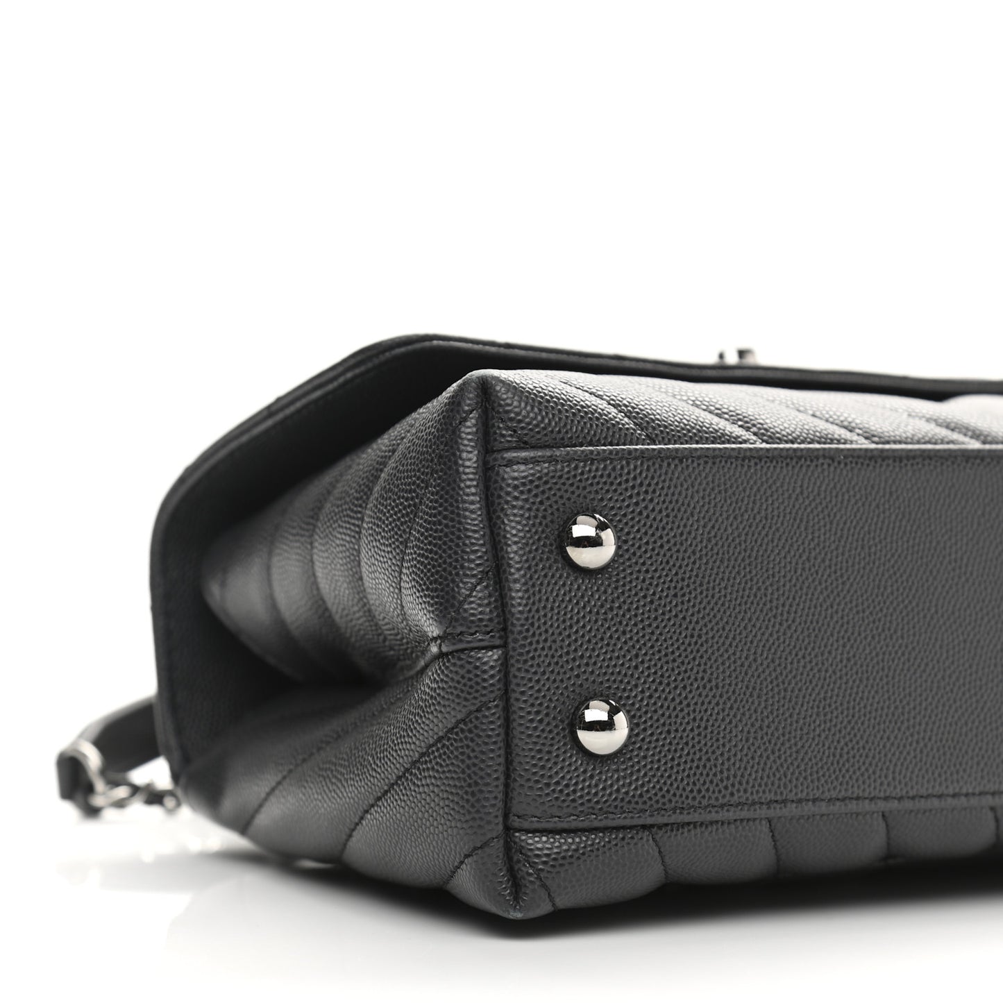 Caviar Chevron Quilted Mini Coco Handle Flap Dark Grey