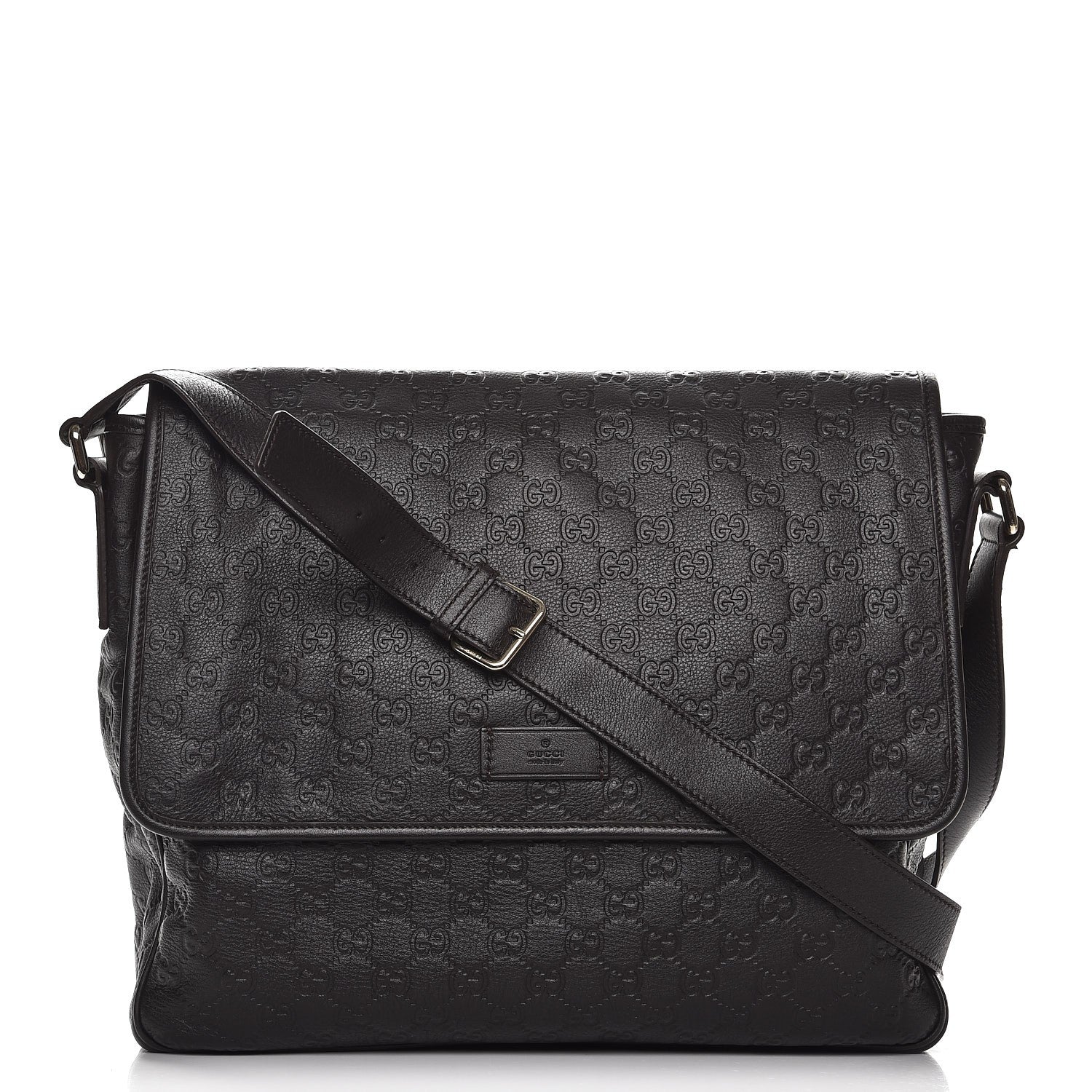Gucci Guccissima Medium Flap Messenger Bag Black 1 of 8