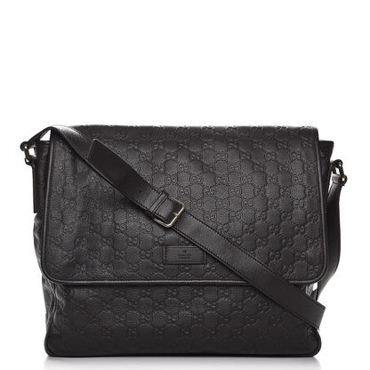 Gucci Guccissima Medium Flap Messenger Bag Black 1 of 8
