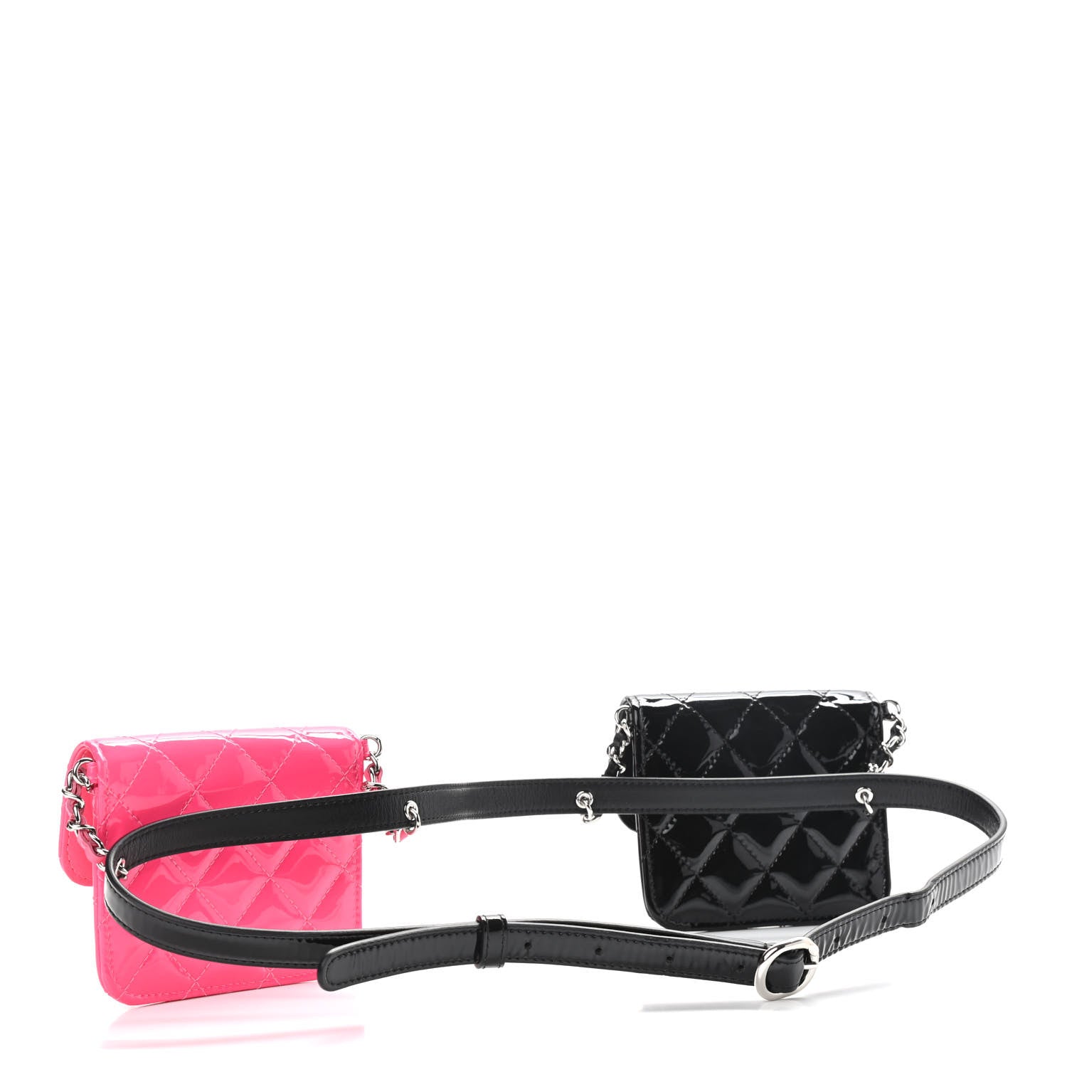 Chanel Patent Quilted Belt In Love Double Mini Flap Waist Bag Black Pink 3 of 16